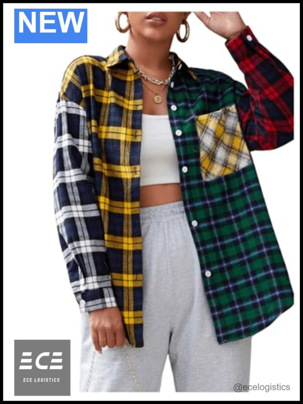Tartan Plaid Button Down Shirt Long Sleeve Collared Blouse